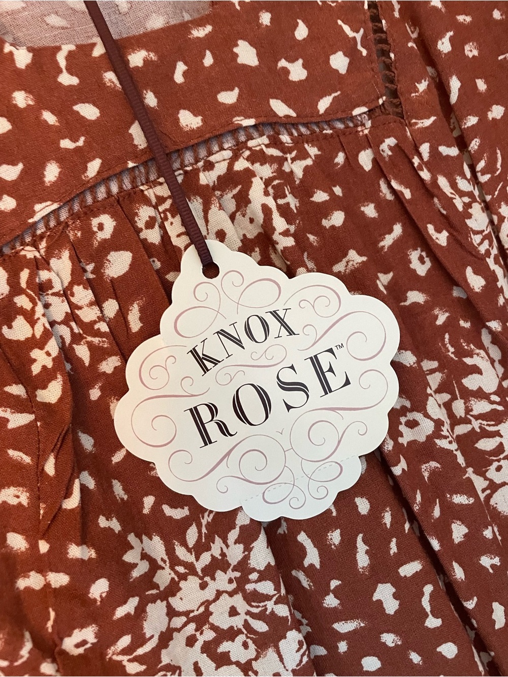 Warm Rust Western Floral Boho, Cowgirl, Babydoll Smock Dress, NWT - Picture 8 of 8